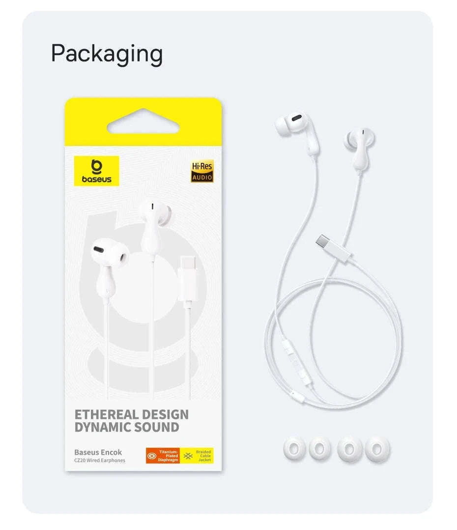 Baseus Encok CZ20/HZ20 Wired Earphones with Hi-Res Audio-CZ20-Black