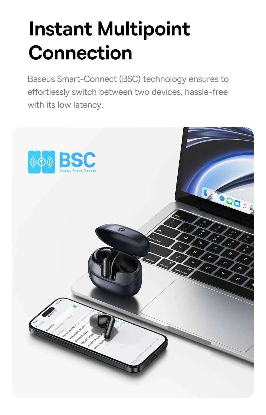 Baseus EP10 Pro ANC Wireless Earbuds with LDAC & 55H Battery-White