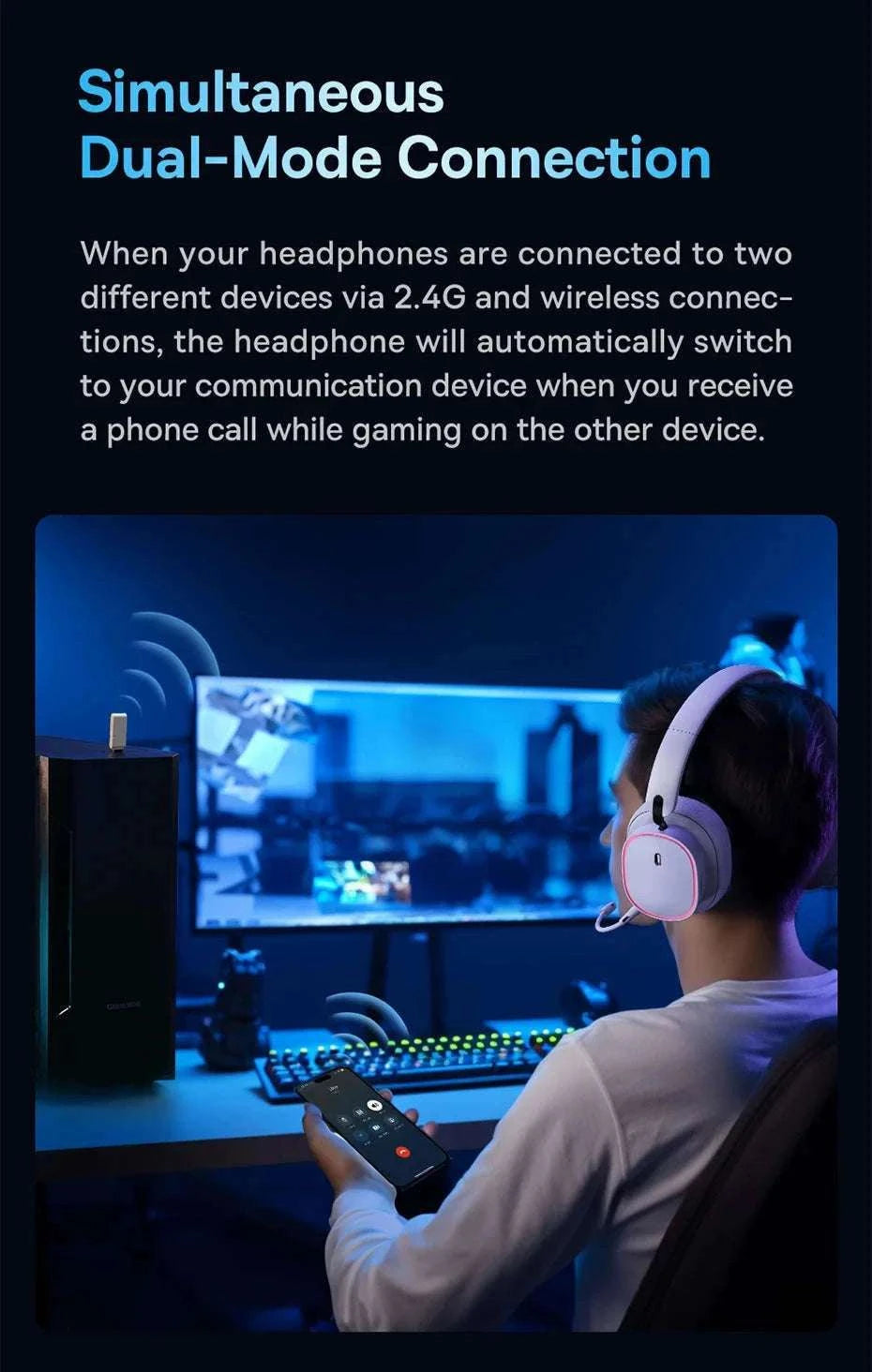Baseus GH02 Wireless Gaming Headset with Mic-Black