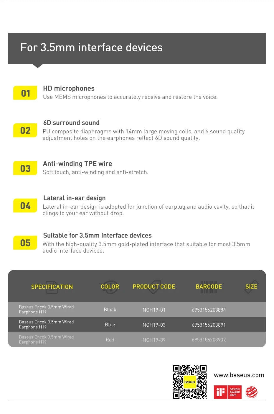 Baseus H19 Wired Earphones-Blue