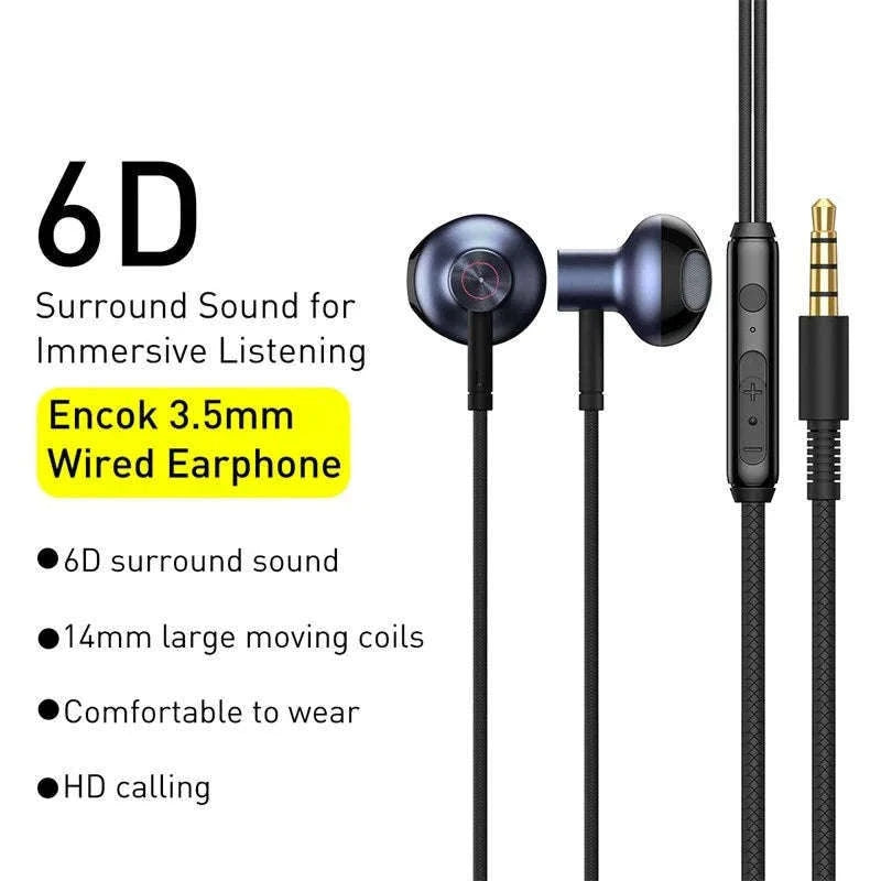 Baseus H19 Wired Earphones with Mic and 6D Stereo Bass-Blue