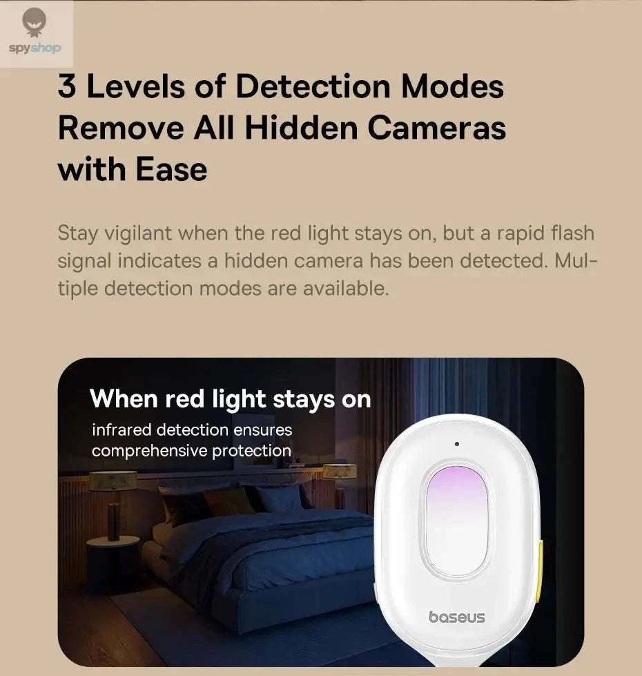 Baseus Heyo Series II Hidden Camera Detector – Dual Detection, Intrusion Alarm, Long Standby-Black / CHINA