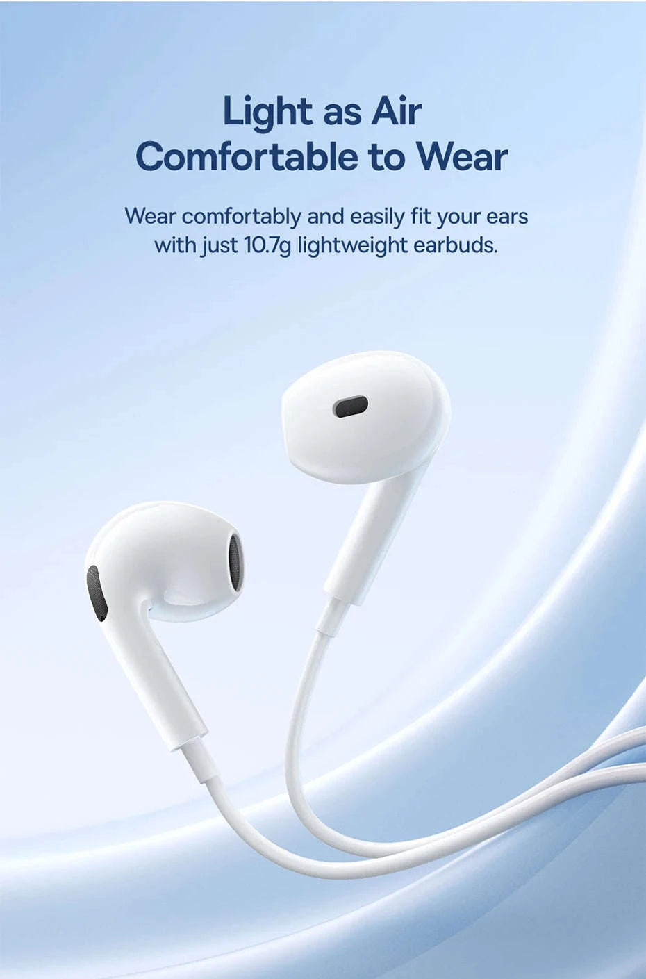 Baseus HZ19 Wired Earphones 3.5mm Semi‑In‑Ear Headphones-White
