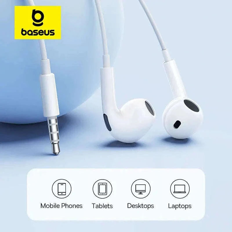 Baseus HZ19 Wired Earphones 3.5mm Semi-In-Ear Headphones-White