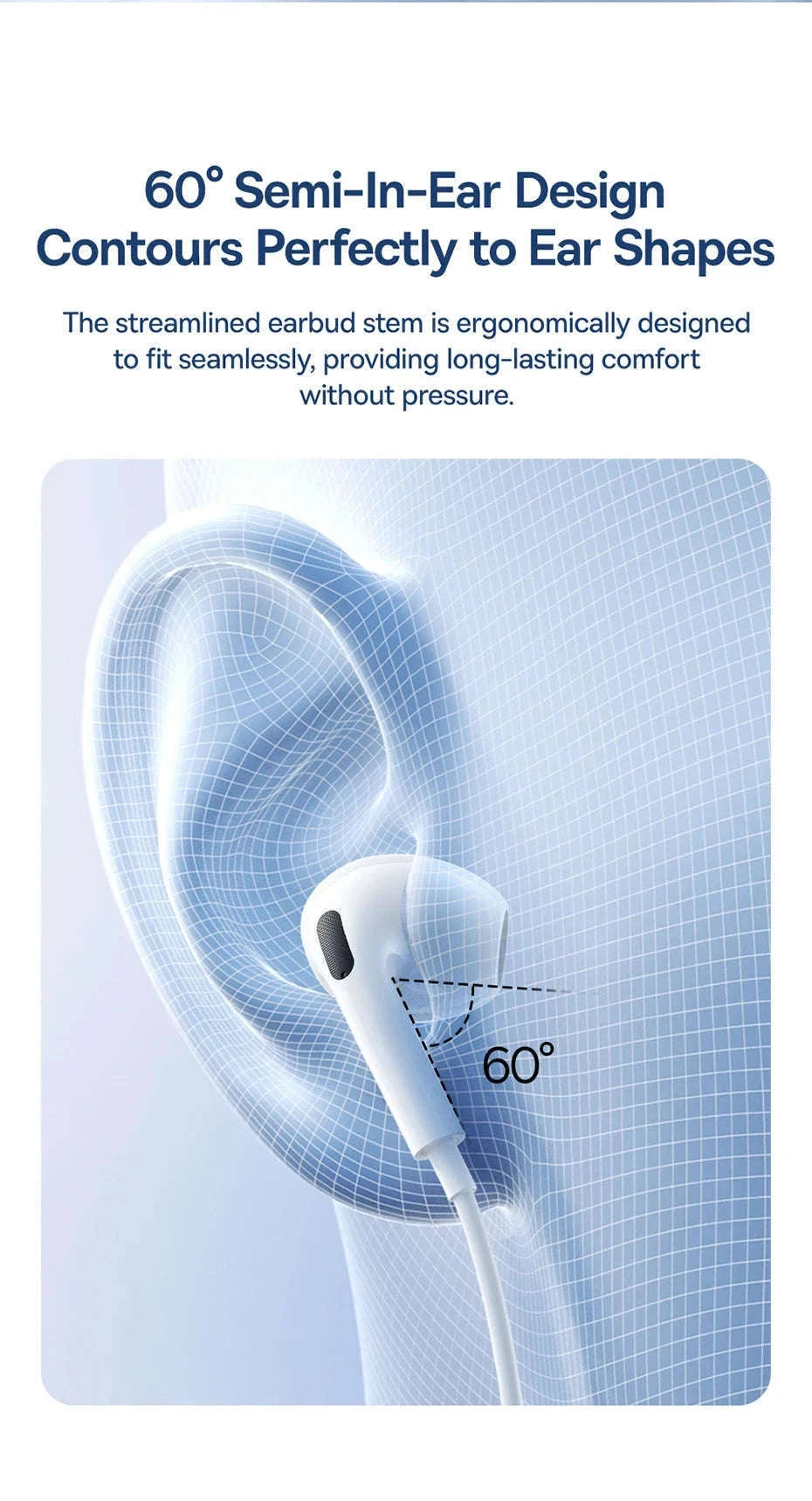 Baseus HZ19 Wired Earphones 3.5mm Semi-In-Ear Headphones-White
