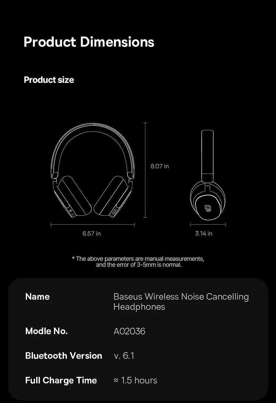 Baseus Inspire XH1 ANC Wireless Headphones 100Hr Hi-Res LDAC-Cosmic Black / China Mainland