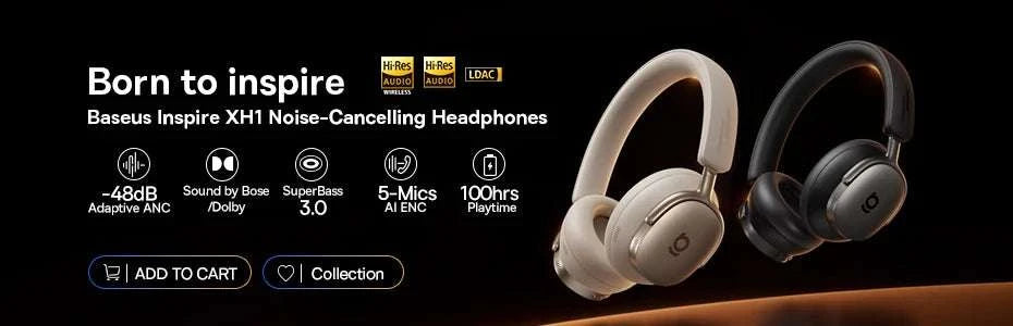 Baseus Inspire XH1 ANC Wireless Headphones 100Hr Hi-Res LDAC-Cosmic Black / China Mainland