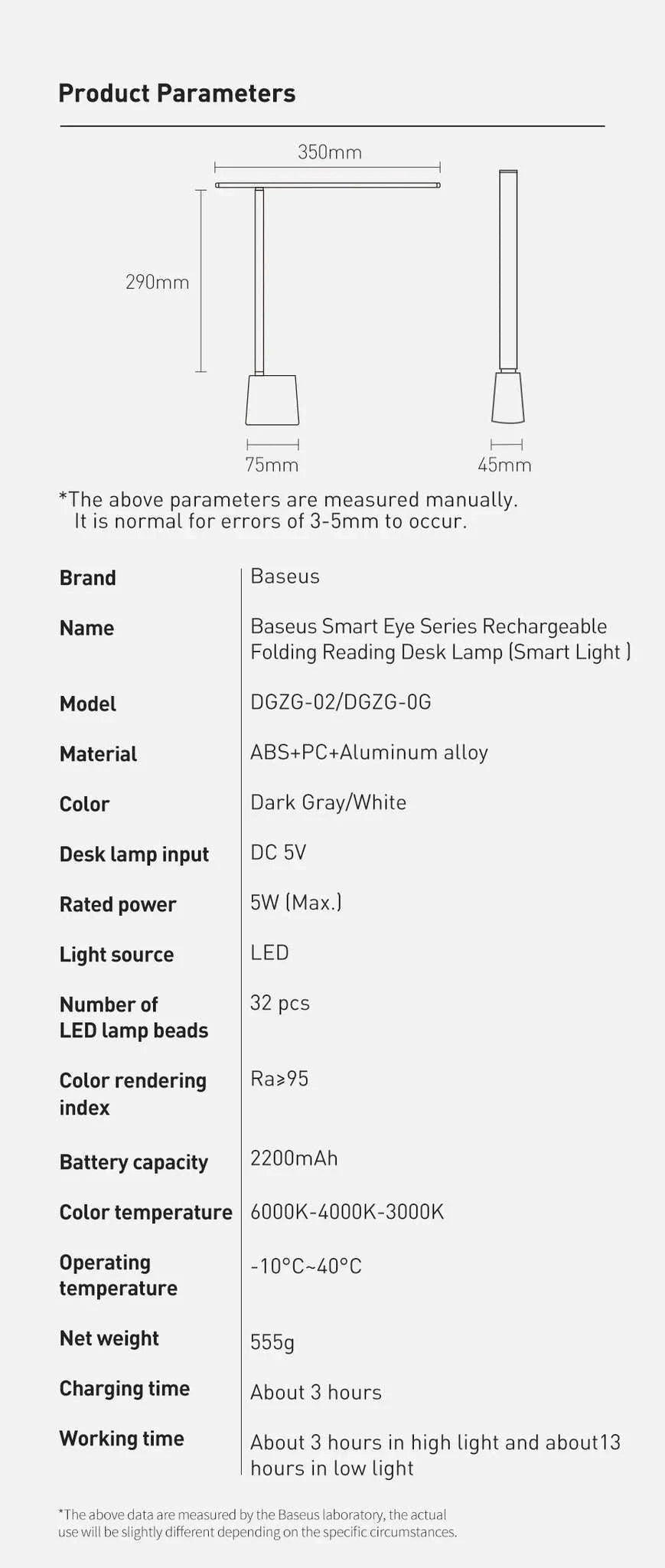 Baseus LED Desk Lamp with Smart Eye Protection-White No Adapt / WHITE / L|0-5W