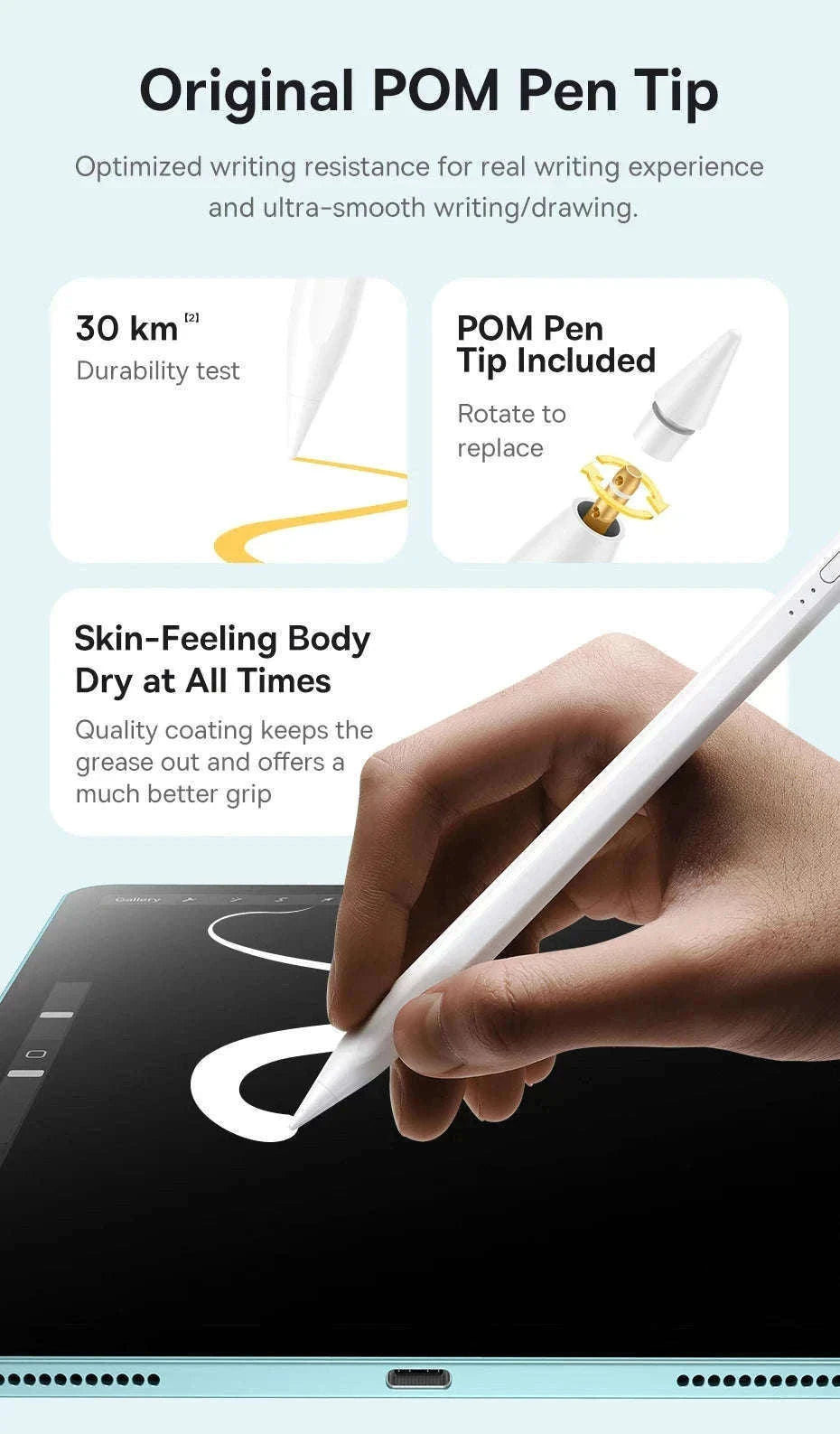 Baseus Tilt Sensitivity Stylus Pen for iPad with Wired Charging-White