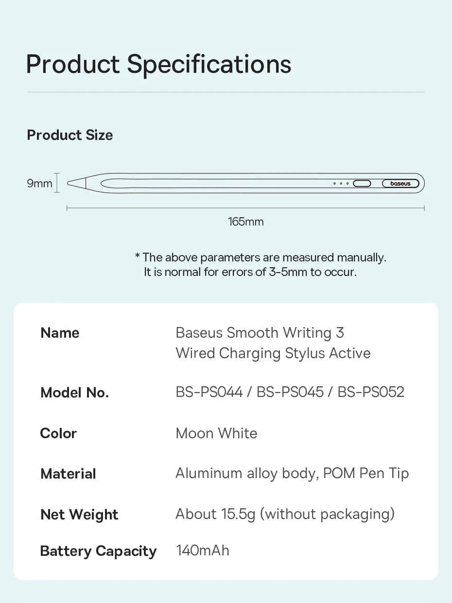 Baseus Tilt Sensitivity Stylus Pen for iPad with Wired Charging-White