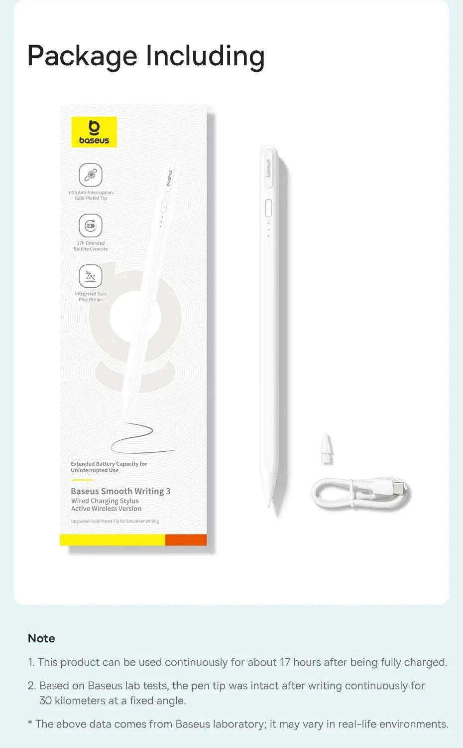 Baseus Tilt Sensitivity Stylus Pen for iPad with Wired Charging-White