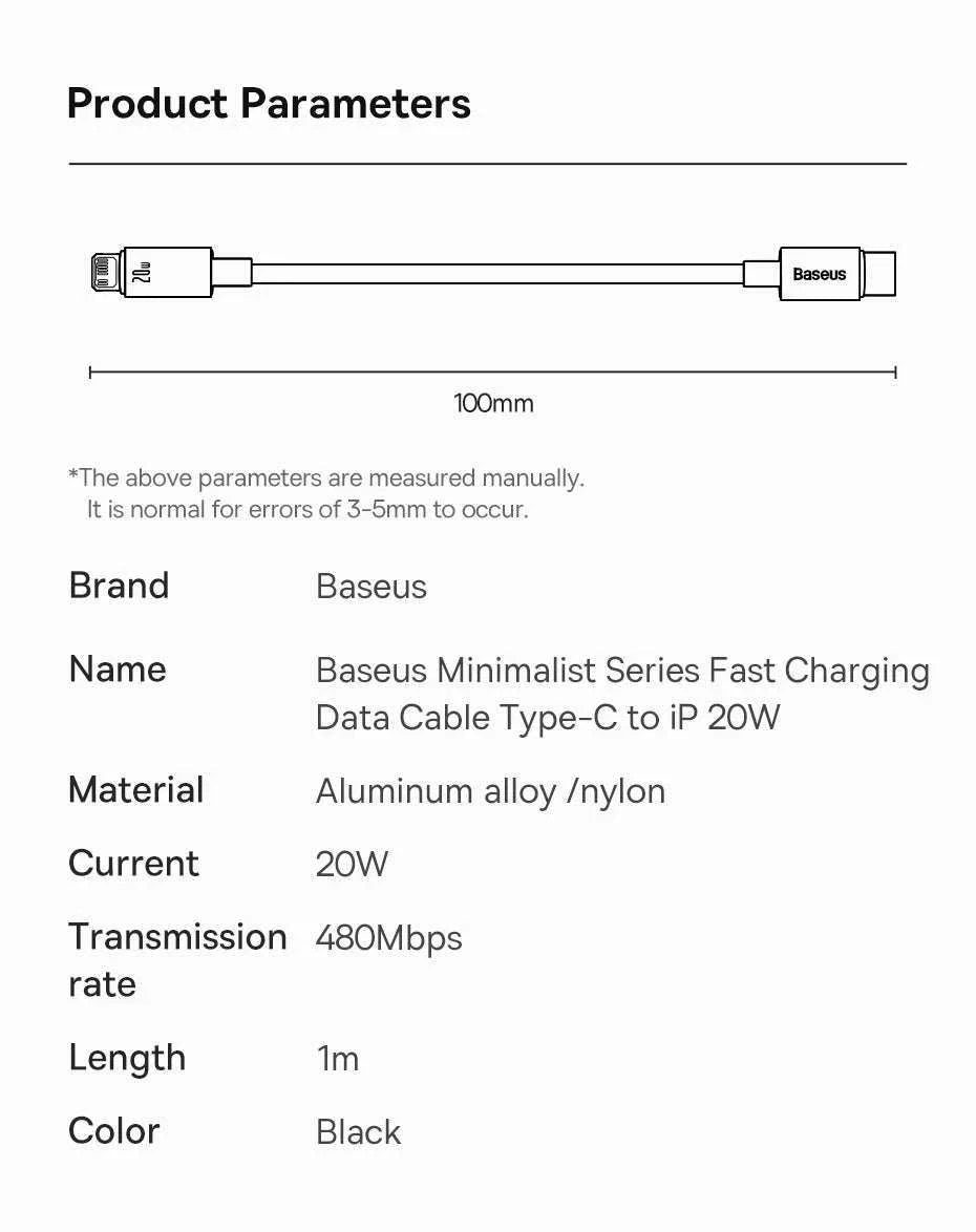 Baseus USB-C to Lightning Fast Charging Cable for iPhone-100W USB To Type-C / 1m