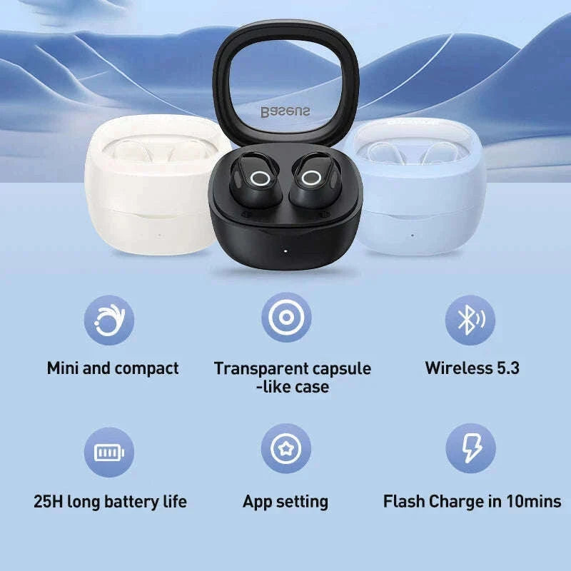 Baseus WM02 True Wireless Earbuds Bluetooth 5.3 with 25H Playtime-White