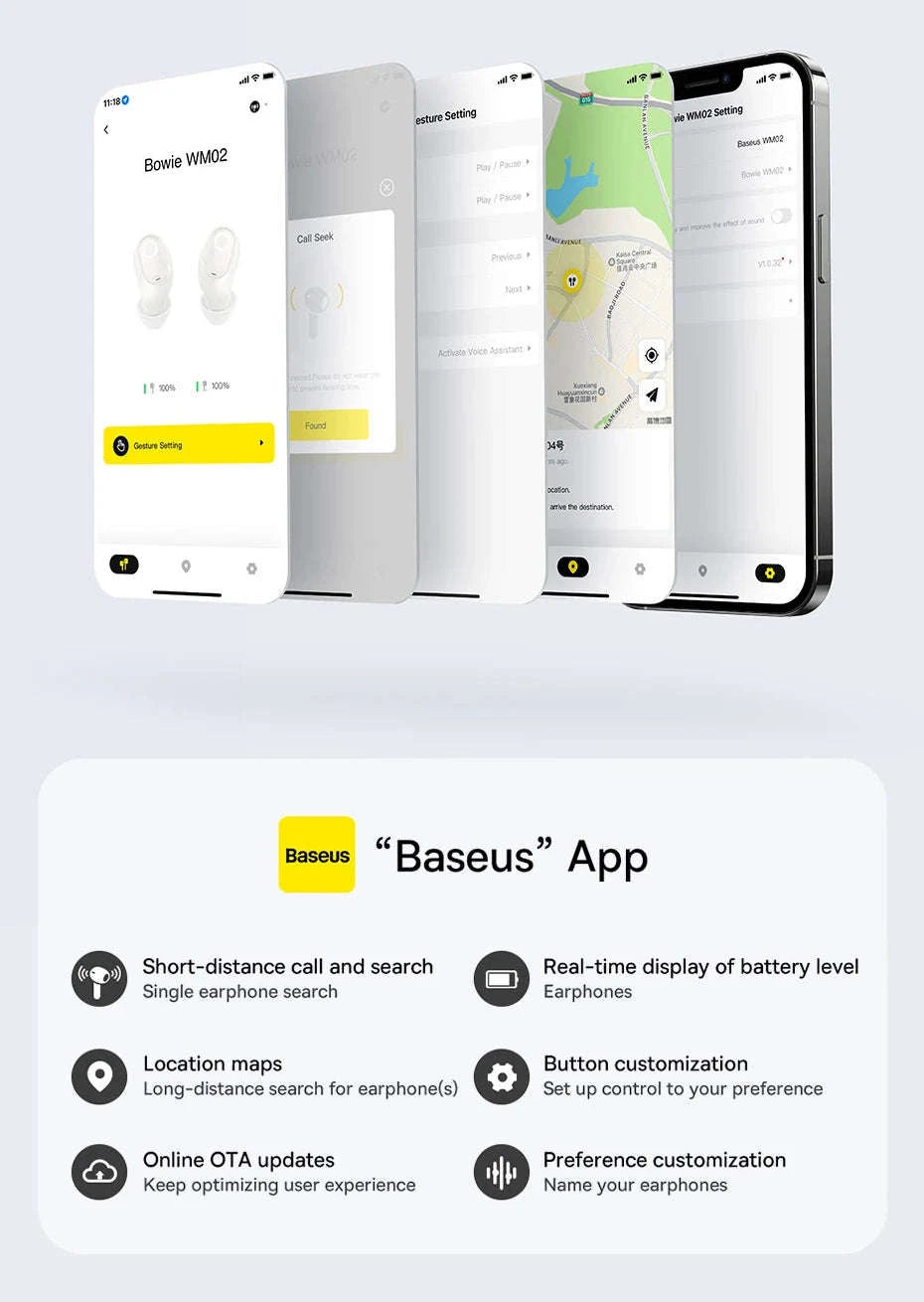 Baseus WM02 TWS Wireless Earbuds with Bluetooth 5.3-White