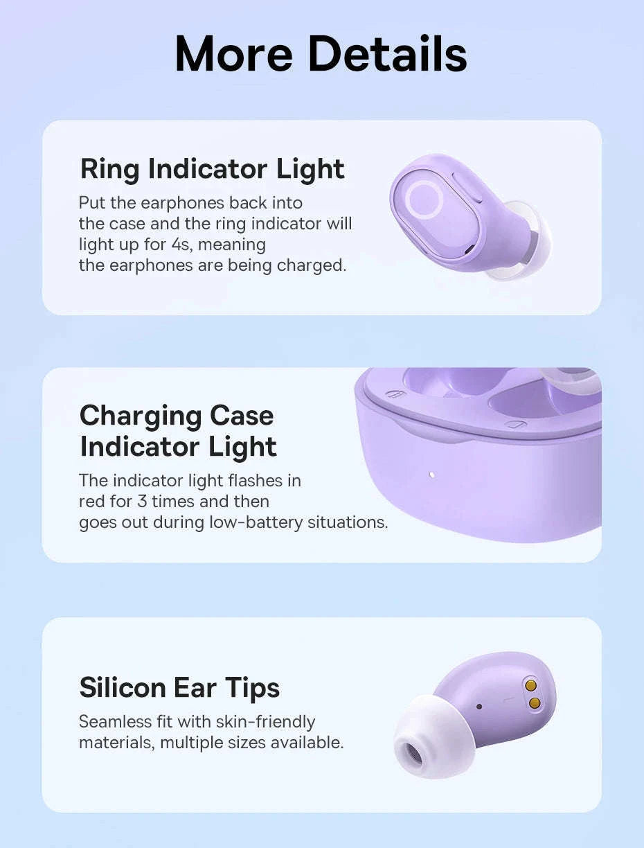 Baseus WM02 TWS Wireless Earbuds with Bluetooth 5.3-White