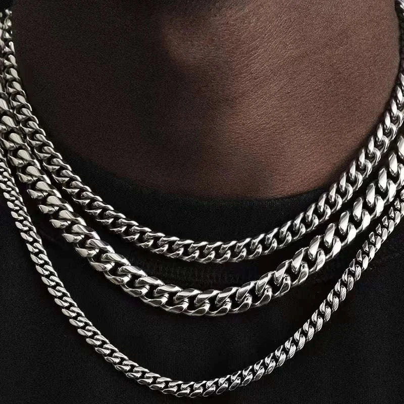 Basic Punk Stainless Steel Cuban Link Necklace-Black / 60cm / 5mm