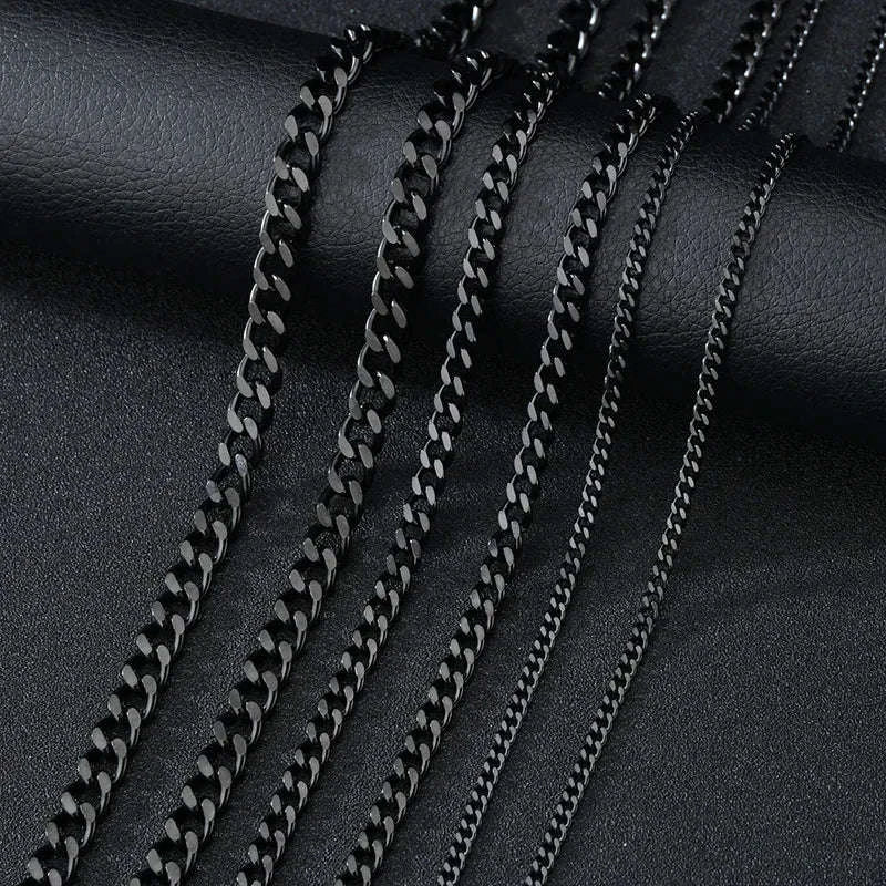 Basic Punk Stainless Steel Cuban Link Necklace-Black / 60cm / 5mm
