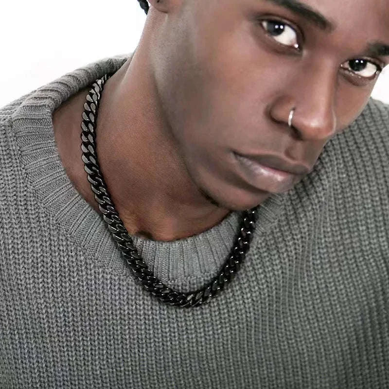 Basic Punk Stainless Steel Cuban Link Necklace-Black / 60cm / 5mm