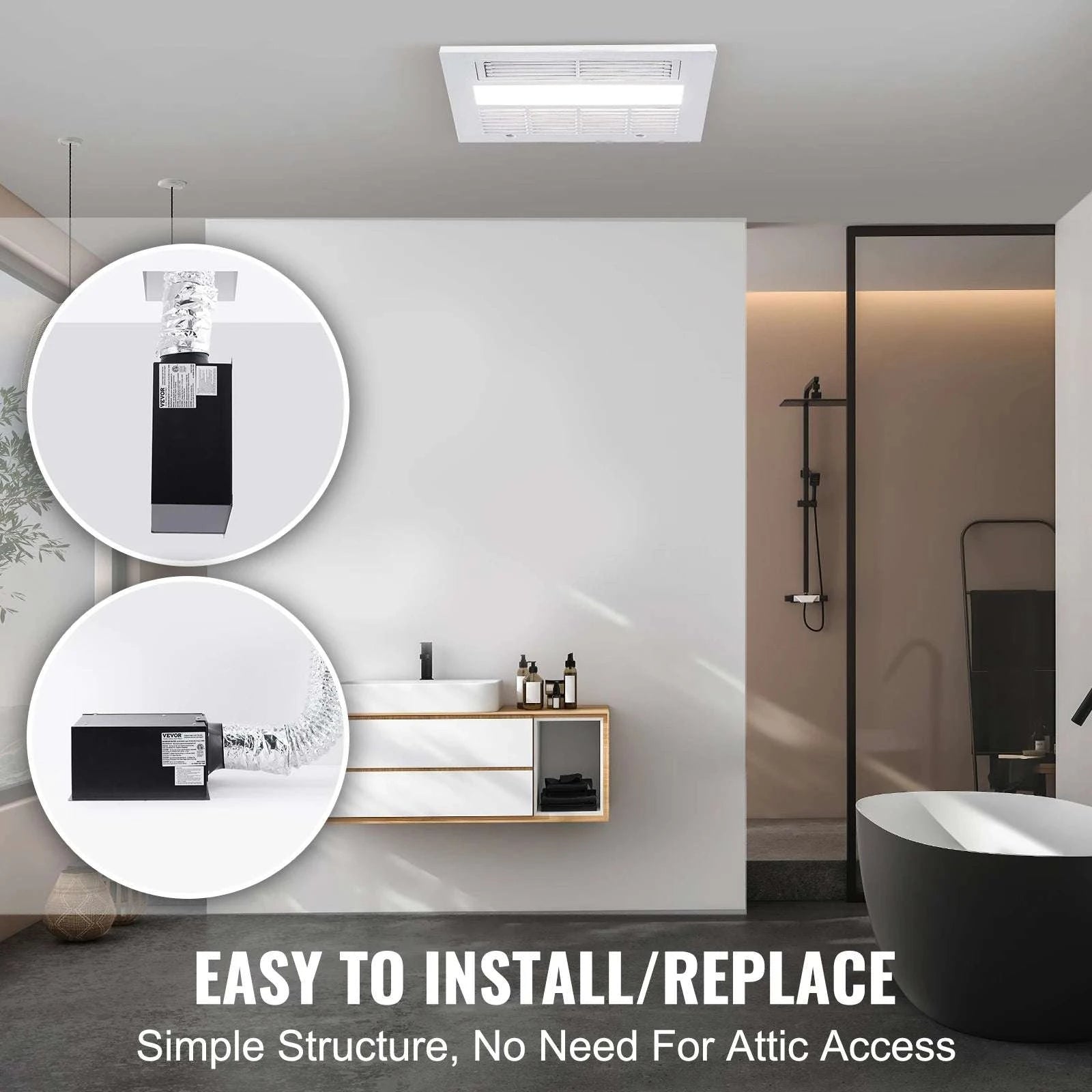 Bathroom Exhaust Fan with LED Light 80/110 CFM Quiet Heating-110CFM TypeC / United States