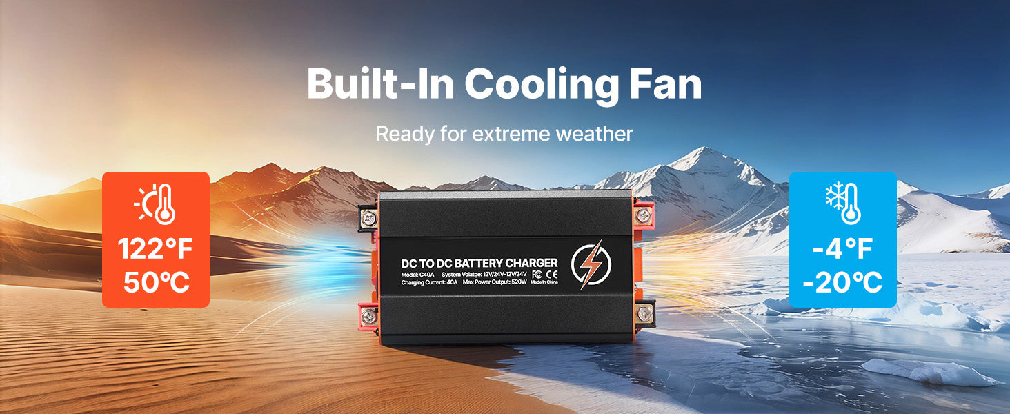 SucceBuy DC-naar-DC acculader 520W 40A dynamolader geschikt voor LiFePO4, loodzuur, AGM en GEL batterijen 12V/24V-12V/24V voor camper
