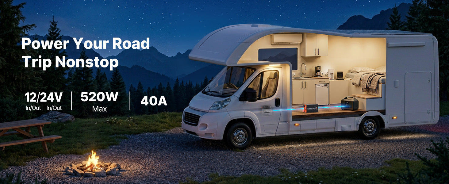 SucceBuy DC-naar-DC acculader 520W 40A dynamolader geschikt voor LiFePO4, loodzuur, AGM en GEL batterijen 12V/24V-12V/24V voor camper