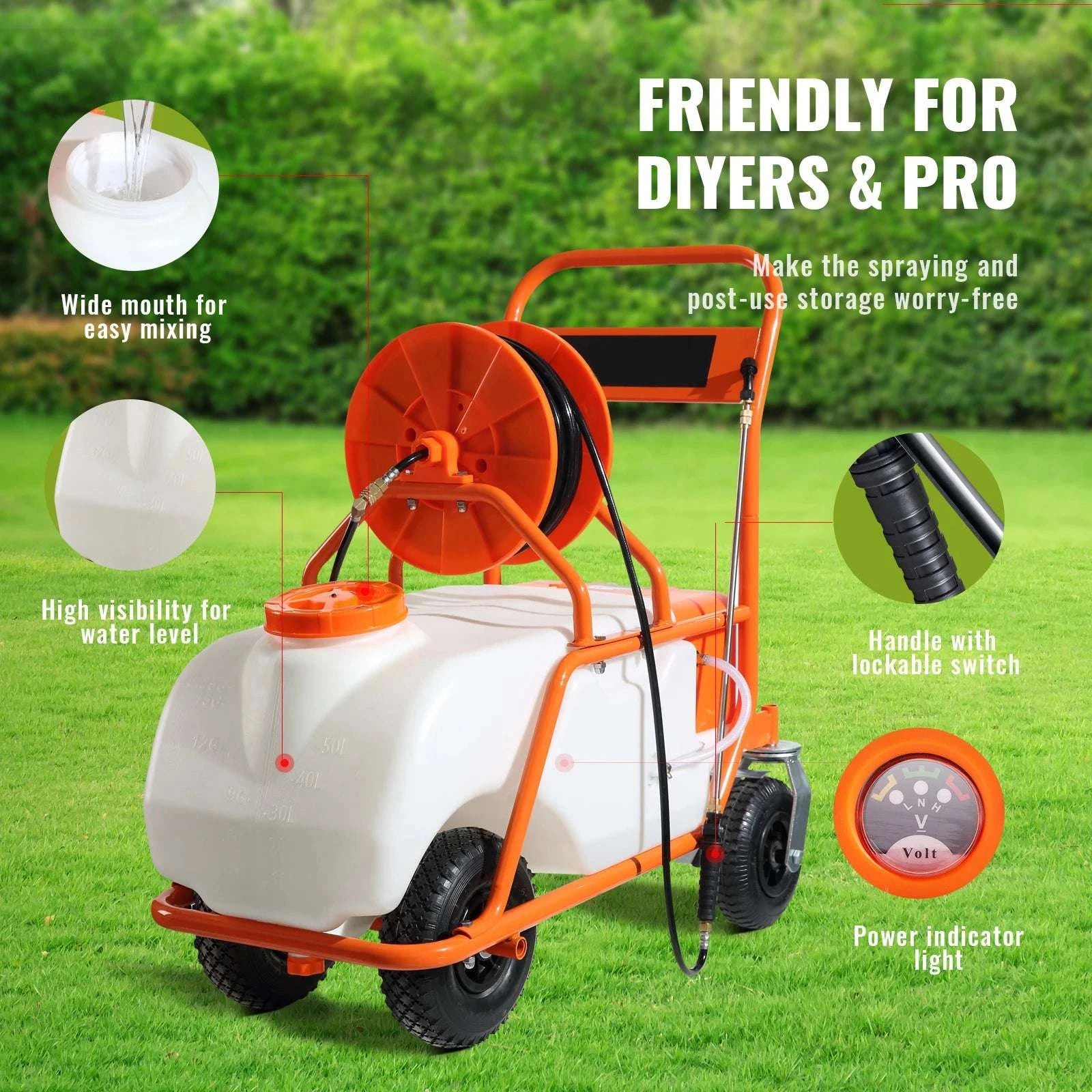 Battery Powered 15 Gallon Garden Sprayer Cart with 126FT Hose-15gal / United States