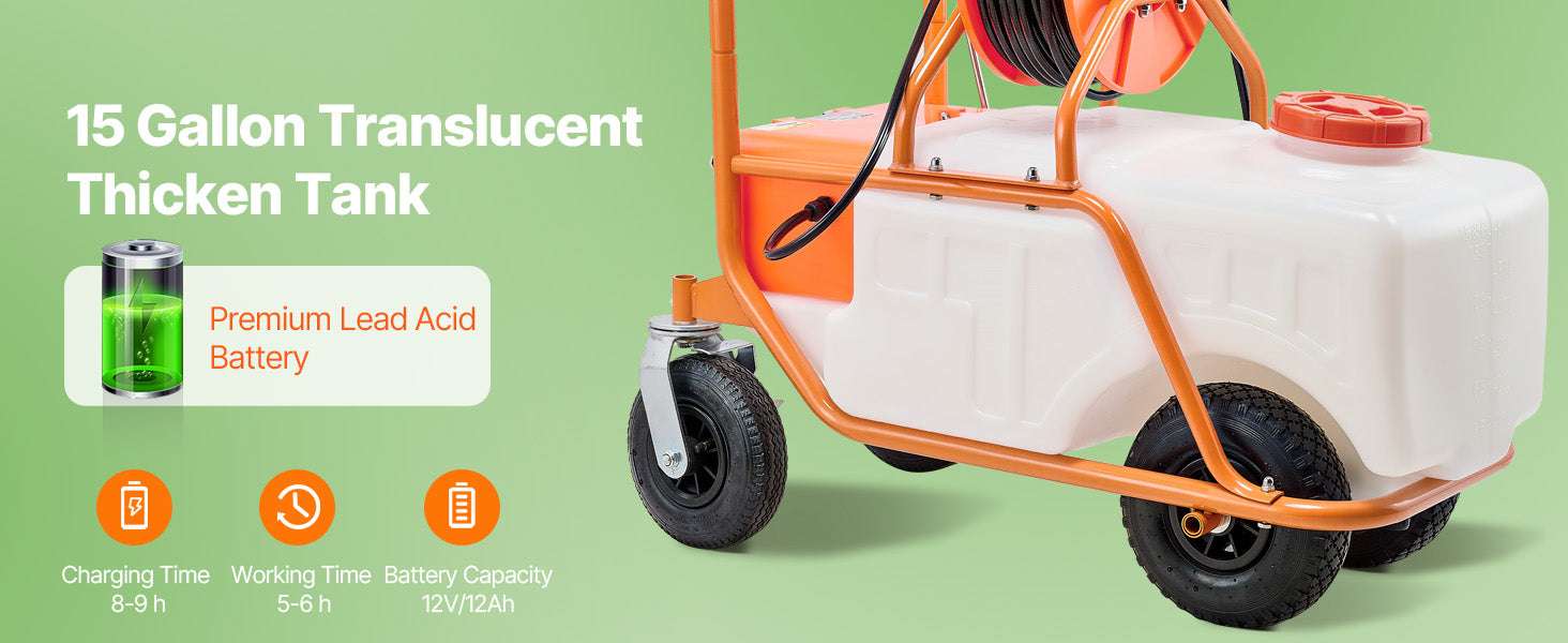 Battery Powered 15 Gallon Garden Sprayer Cart with 126FT Hose-15gal / United States