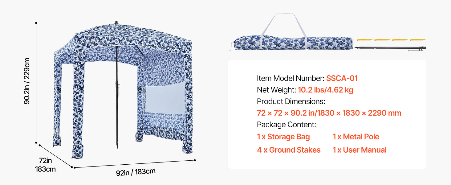 Beach Cabana Canopy with Side Wall and Sand Pockets