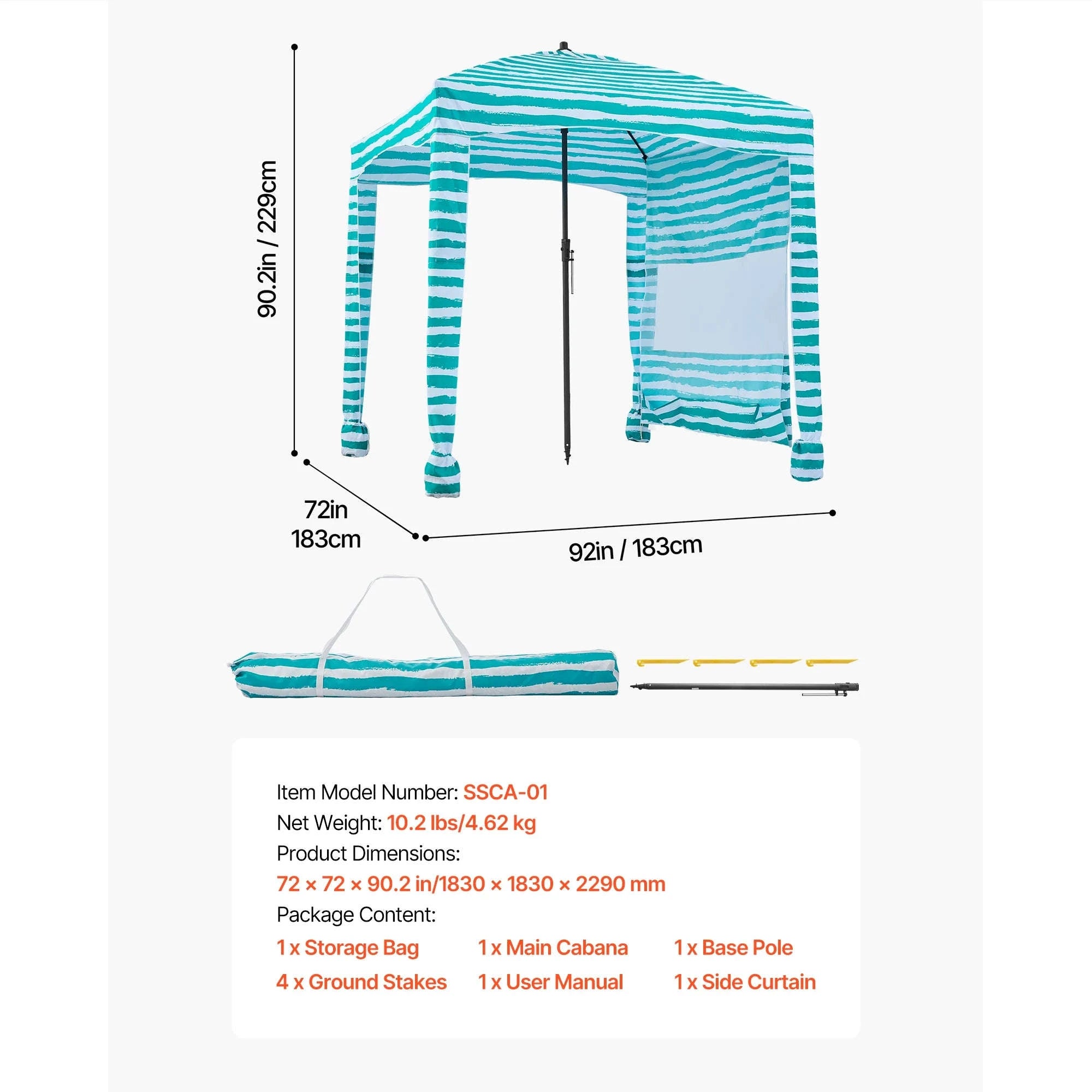 Beach Cabana Canopy with Side Wall and Sand Pockets-8ft x 8ft typeD / United States