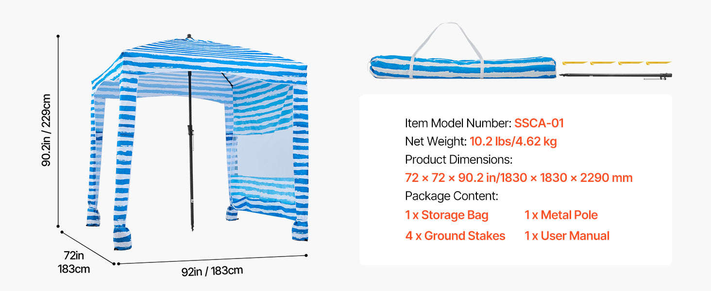 Beach Cabana Canopy with Side Wall and Sand Pockets-8ft x 8ft typeD / United States
