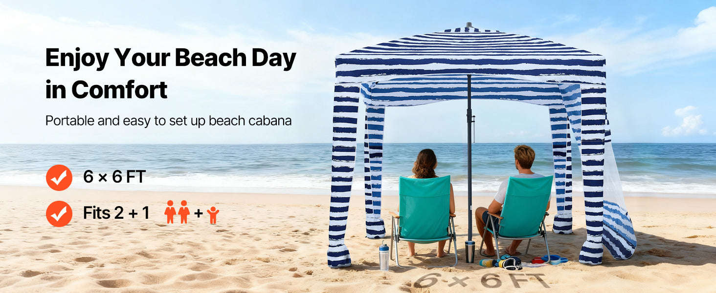 Beach Cabana Canopy with Side Wall and Sand Pockets-8ft x 8ft typeD / United States