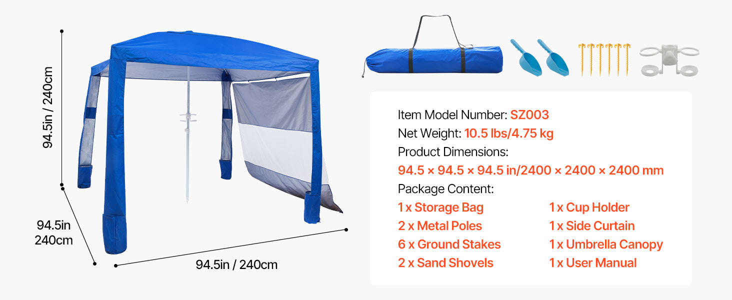 Beach Cabana Canopy with Side Wall and Sand Pockets-8ft x 8ft typeD / United States