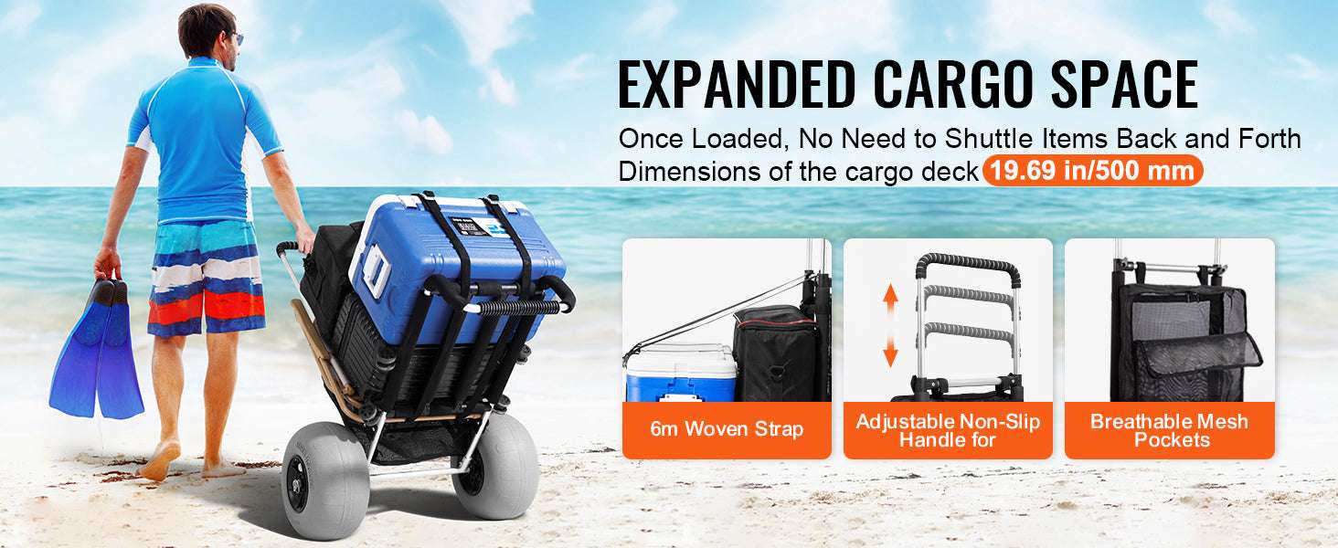 Beach Dolly Cart with 12" Balloon Wheels 165 lbs Folding Sand Cart-Alloy12inBalloon / spain
