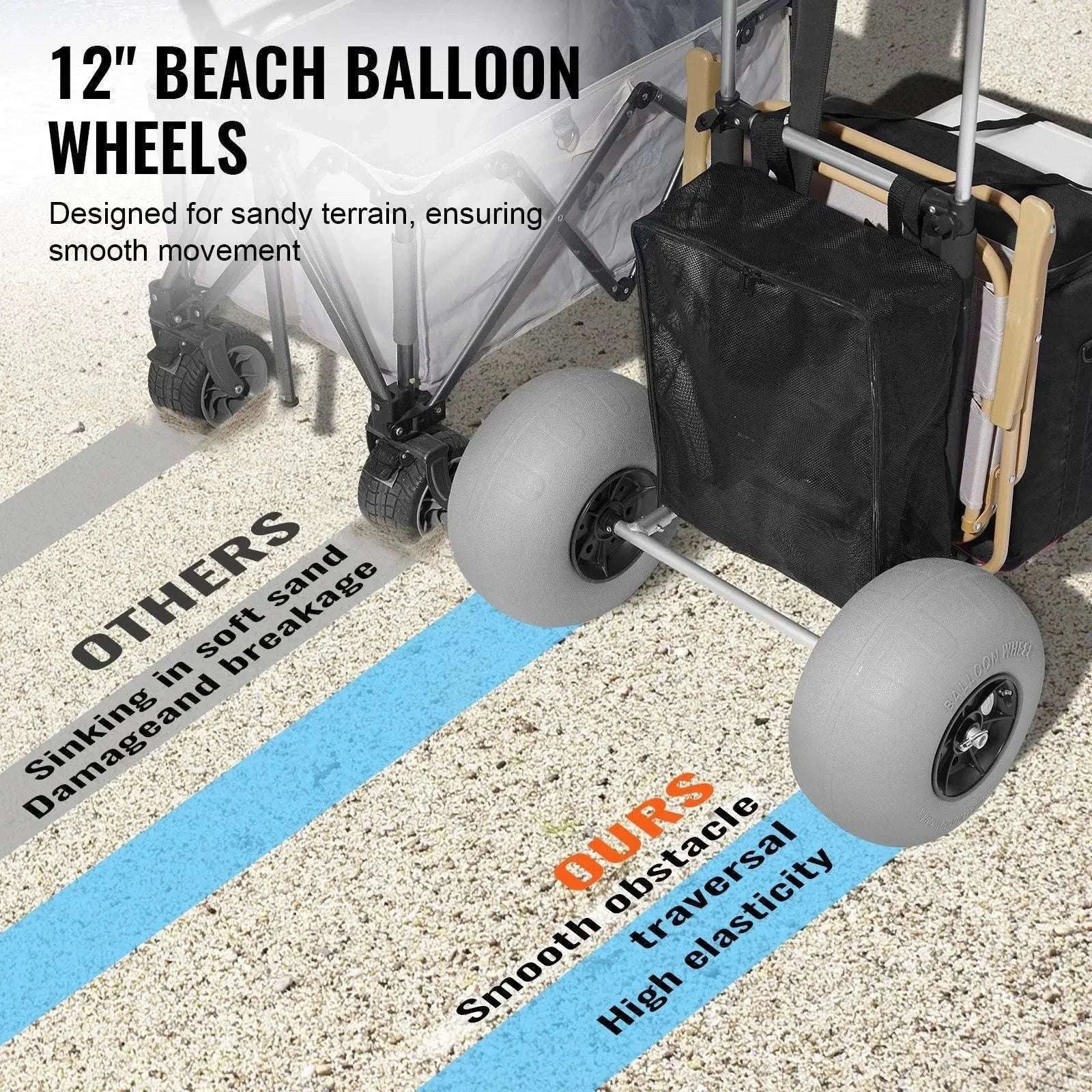 Beach Dolly Cart with 12" Balloon Wheels, 165lb Capacity Foldable-United States