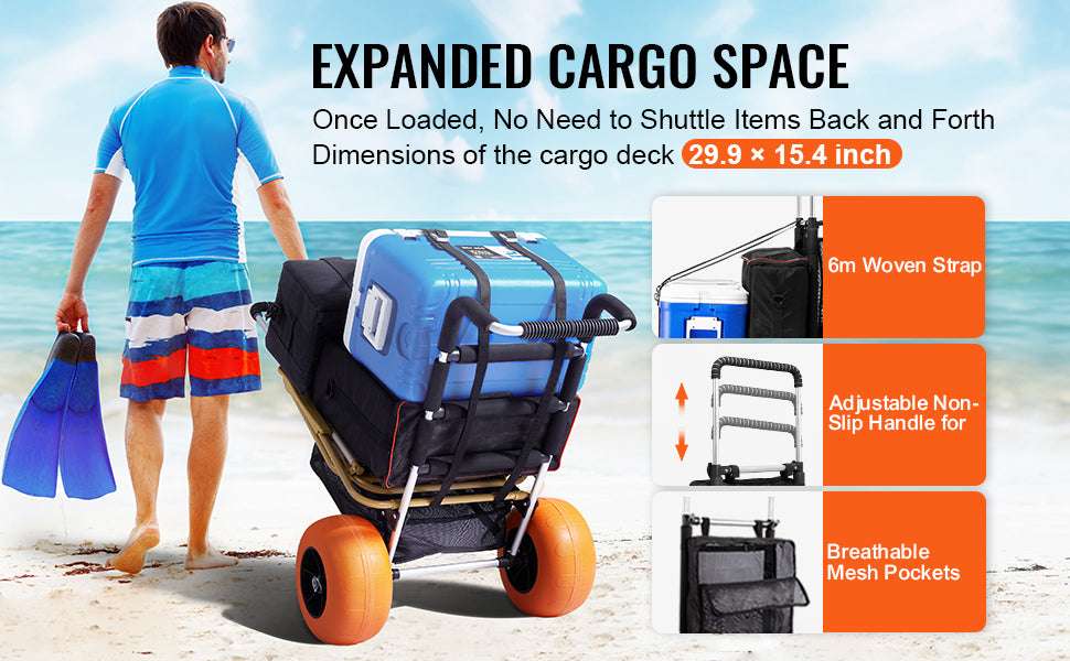 Beach Dolly Cart with Big Sand Wheels 165lb Folding Cargo Carrier-165LBS / CZECH REPUBLIC