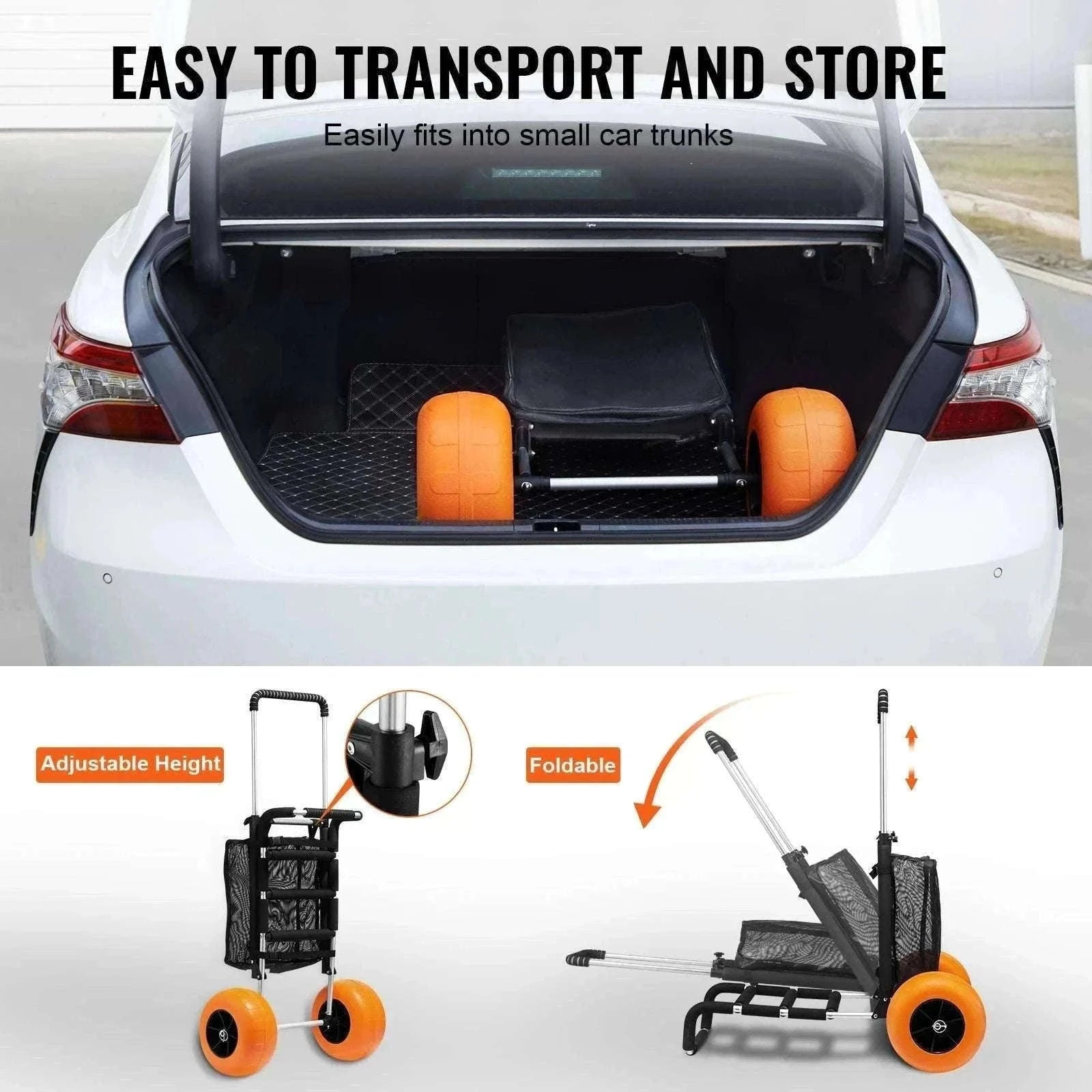 Beach Dolly Cart with Big Sand Wheels 165lb Folding Cargo Carrier-165LBS / CZECH REPUBLIC