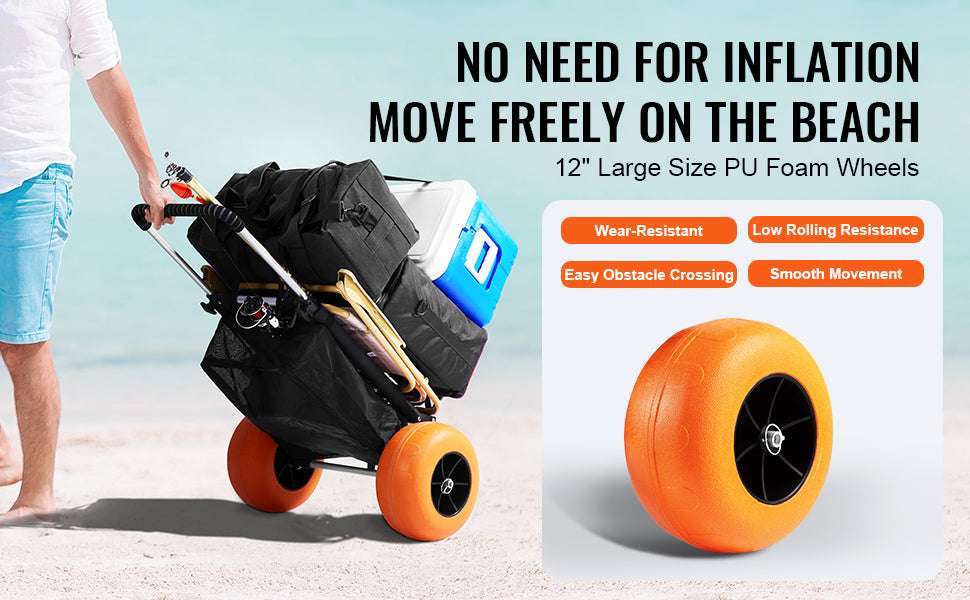 Beach Dolly Cart with Big Sand Wheels 165lb Folding Cargo Carrier-165LBS / CZECH REPUBLIC