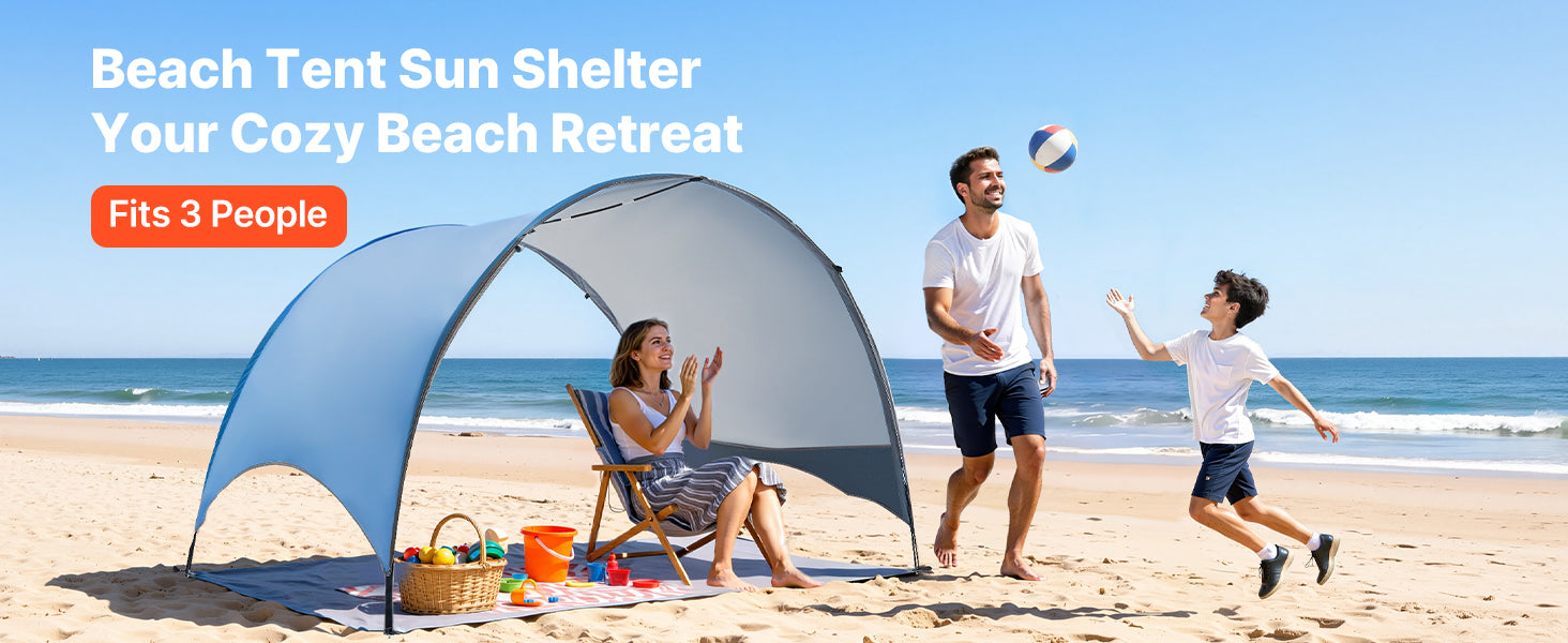 SucceBuy Strandtelt Solskærm til 3/4 person UPF 50+ beskyttelse Portabelt solskærm canopy til camping, fiskeri, udendørs, picnic