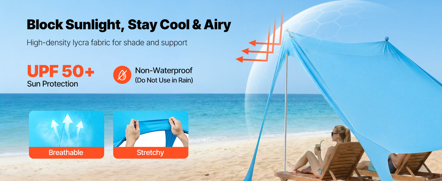 Tente de plage abri solaire UPF50+ auvent pop-up pour 3 à 4 personnes