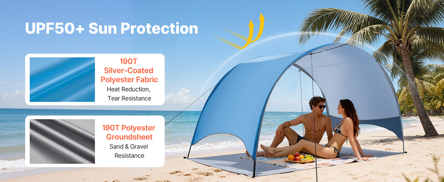 SucceBuy Strandtelt Solskærm til 3/4 person UPF 50+ beskyttelse Portabelt solskærm canopy til camping, fiskeri, udendørs, picnic