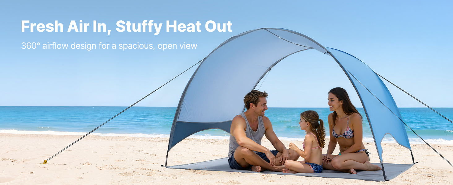 SucceBuy Strandtelt Solskærm til 3/4 person UPF 50+ beskyttelse Portabelt solskærm canopy til camping, fiskeri, udendørs, picnic