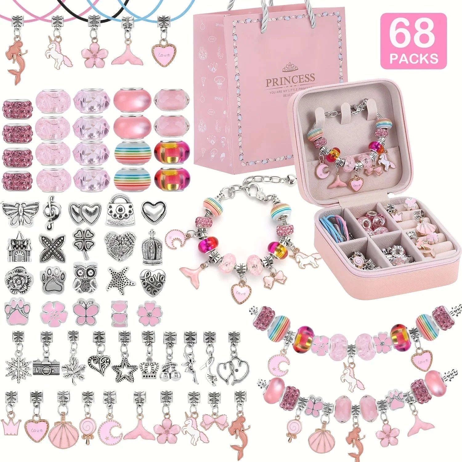Beads Charms Bracelet Making Kit – Unicorn & Mermaid Jewelry Set-68pcs Color / Other