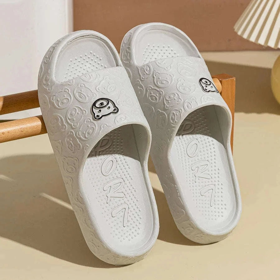 Bear Print Non-Slip Indoor Slides for Cozy Everyday Comfort-WHITE / 42-43