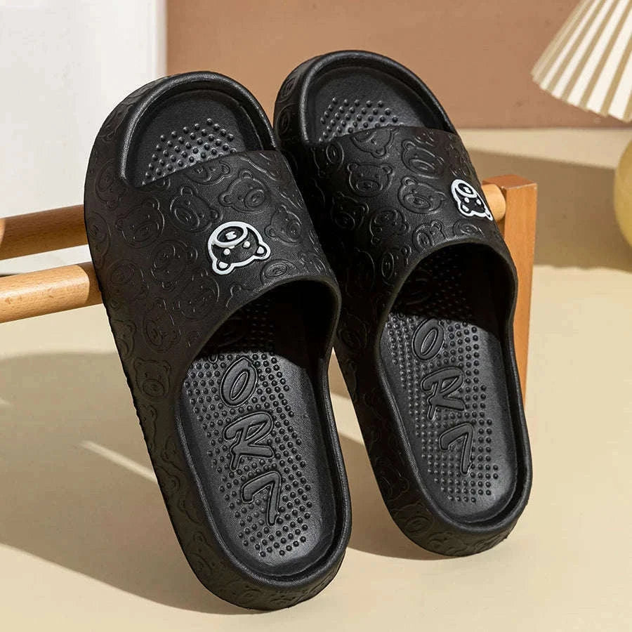 Bear Print Non-Slip Indoor Slides for Cozy Everyday Comfort-WHITE / 42-43