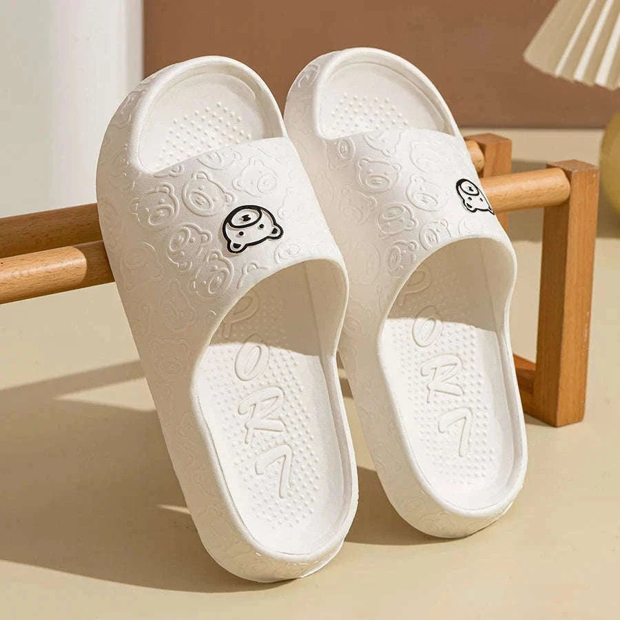 Bear Print Non-Slip Indoor Slides for Cozy Everyday Comfort-WHITE / 42-43
