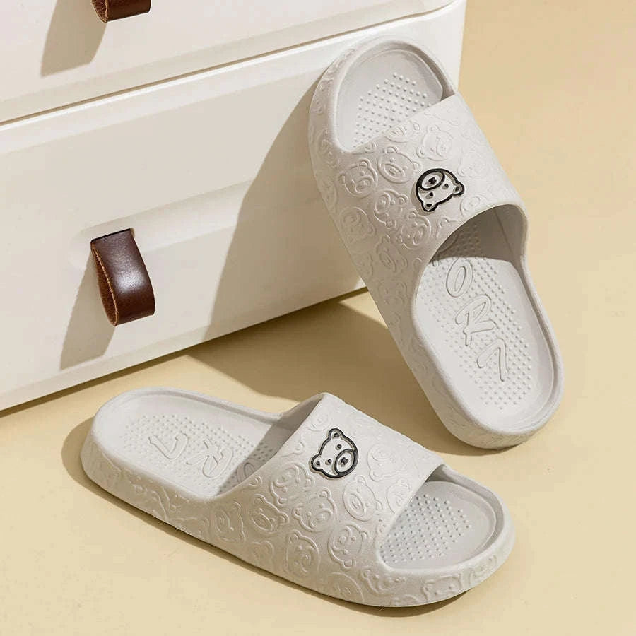 Bear Print Slides – Soft Non-Slip Indoor Slippers-WHITE / 42-43