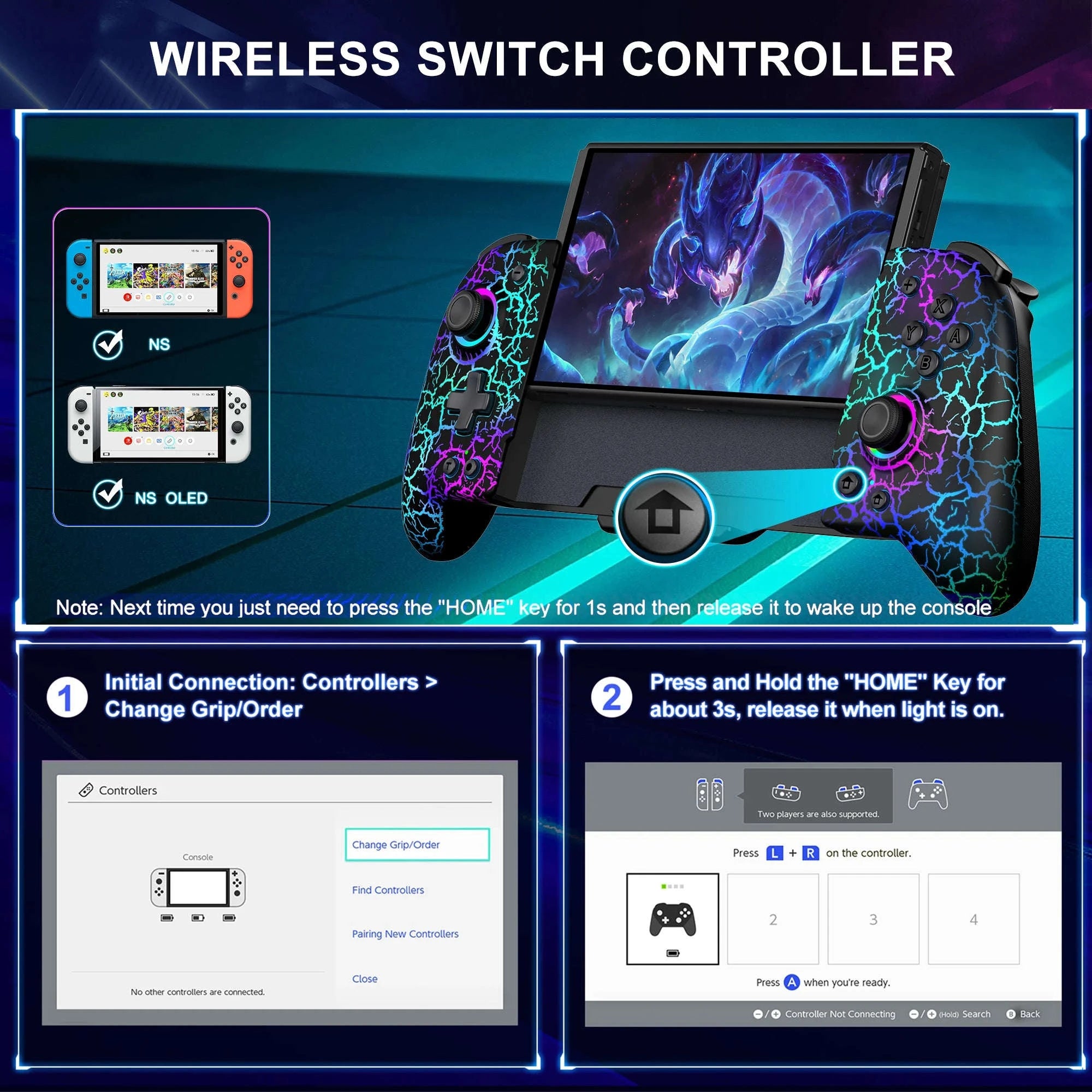 BEBONCOOL JC200 Switch Controller For Nintendo Switch/Switch OLED Joystick Gamepad Built-in 6-Axis Gyro Design Handheld Grip-JC201 / United Kingdom