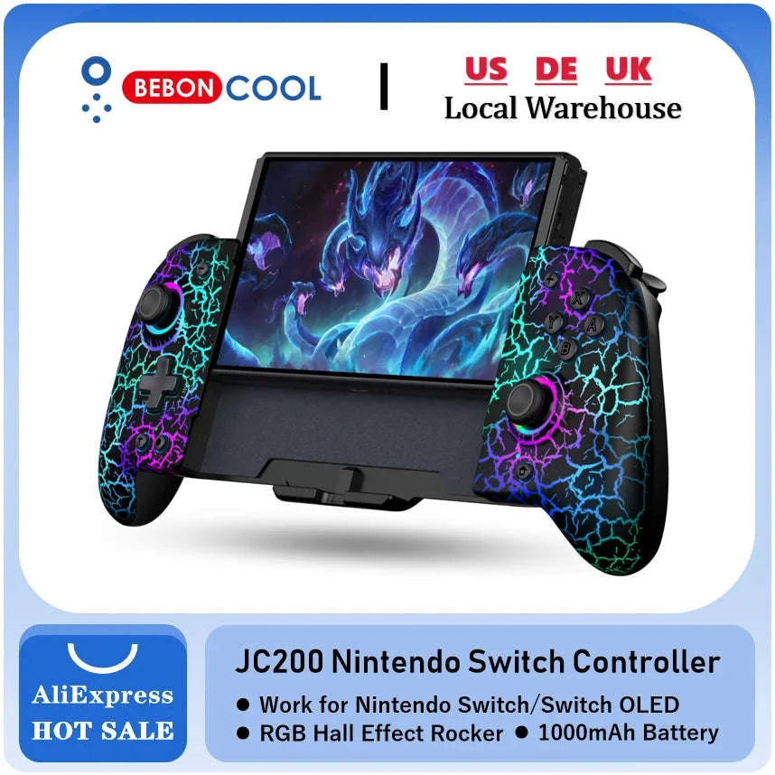 BEBONCOOL JC200 Switch Controller For Nintendo Switch/Switch OLED Joystick Gamepad Built-in 6-Axis Gyro Design Handheld Grip-JC201 / United Kingdom