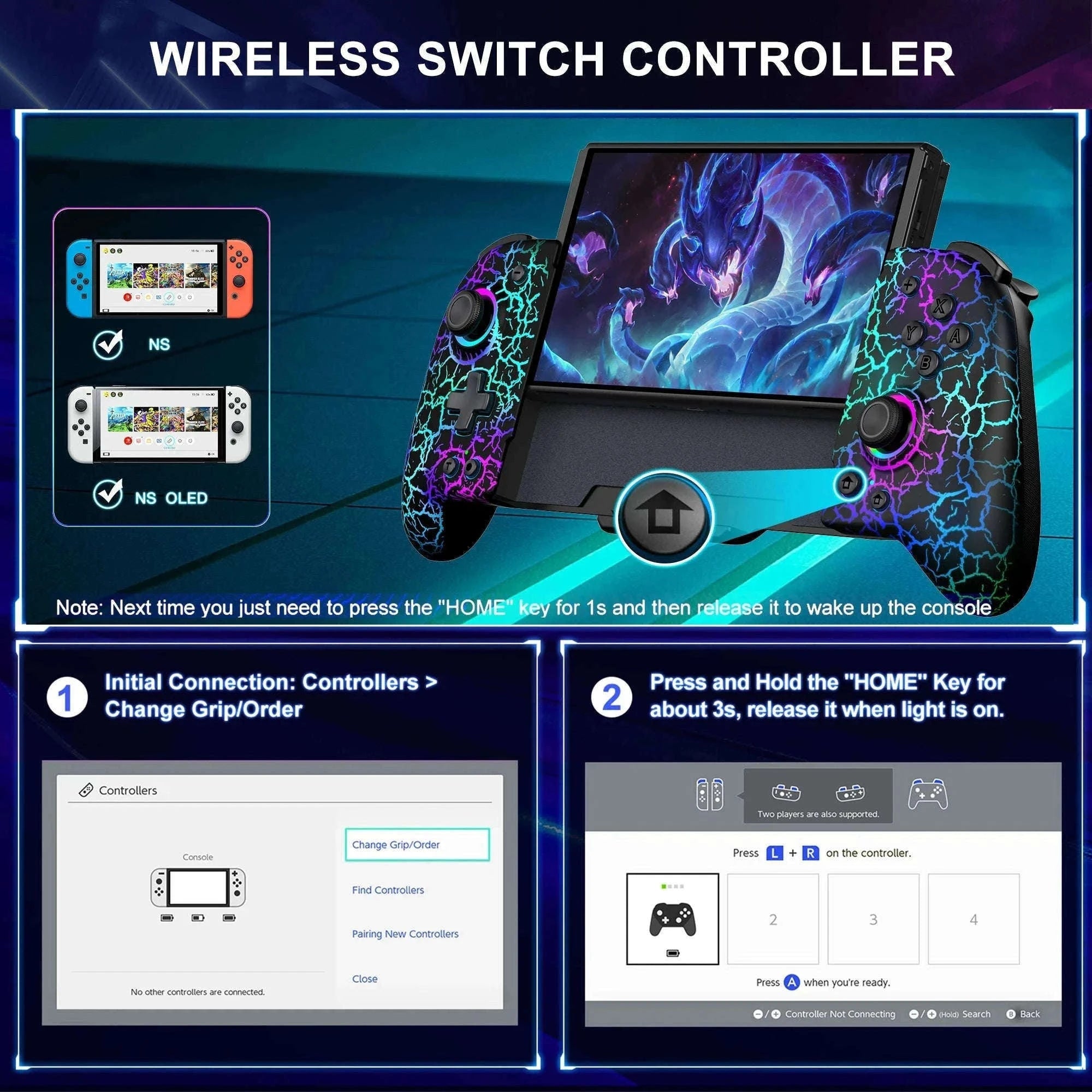 BEBONCOOL JC200 Switch Controller For Nintendo Switch/Switch OLED Joystick Gamepad Built-in 6-Axis Gyro Design Handheld Grip-JC201 / United Kingdom