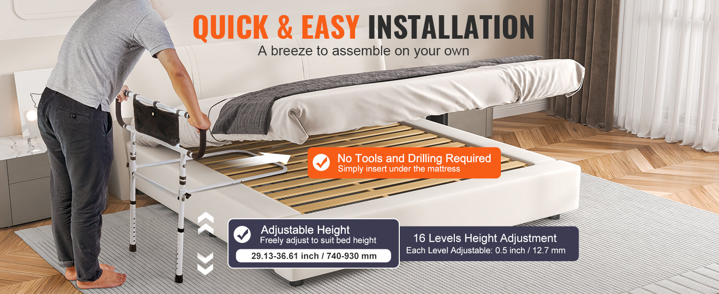 Foldable Bed Assist Rail with Adjustable Handle